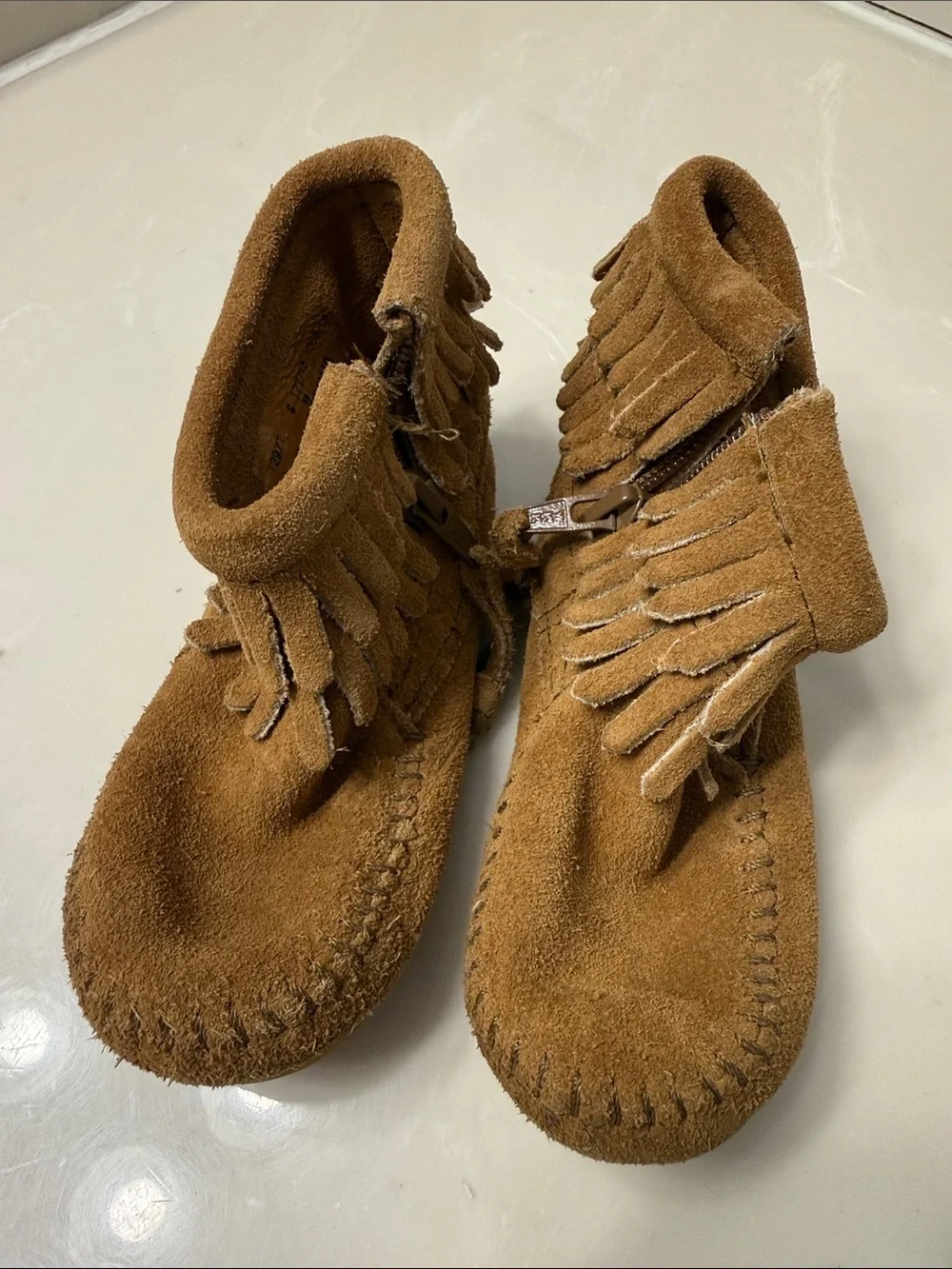 Minnetonka Kids Brown Suede Fringe Moccasins